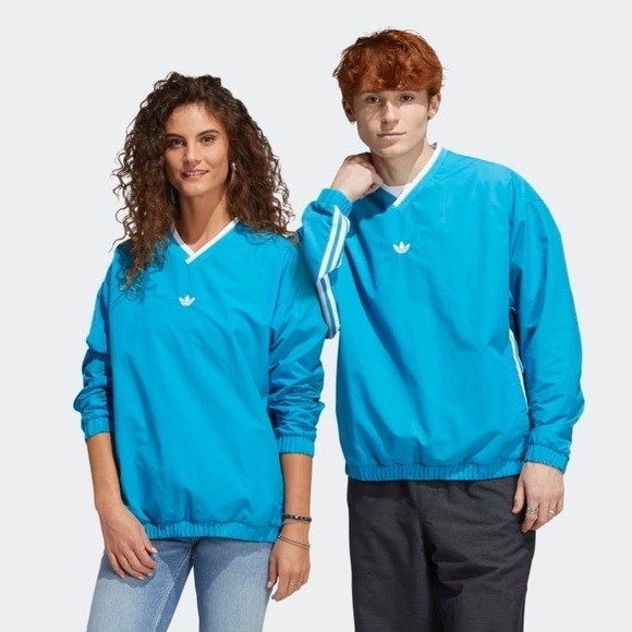 Adidas Wind Pullover Jacket Gender Neutral Teal Blue V Neck EUC - Picture 3 of 14